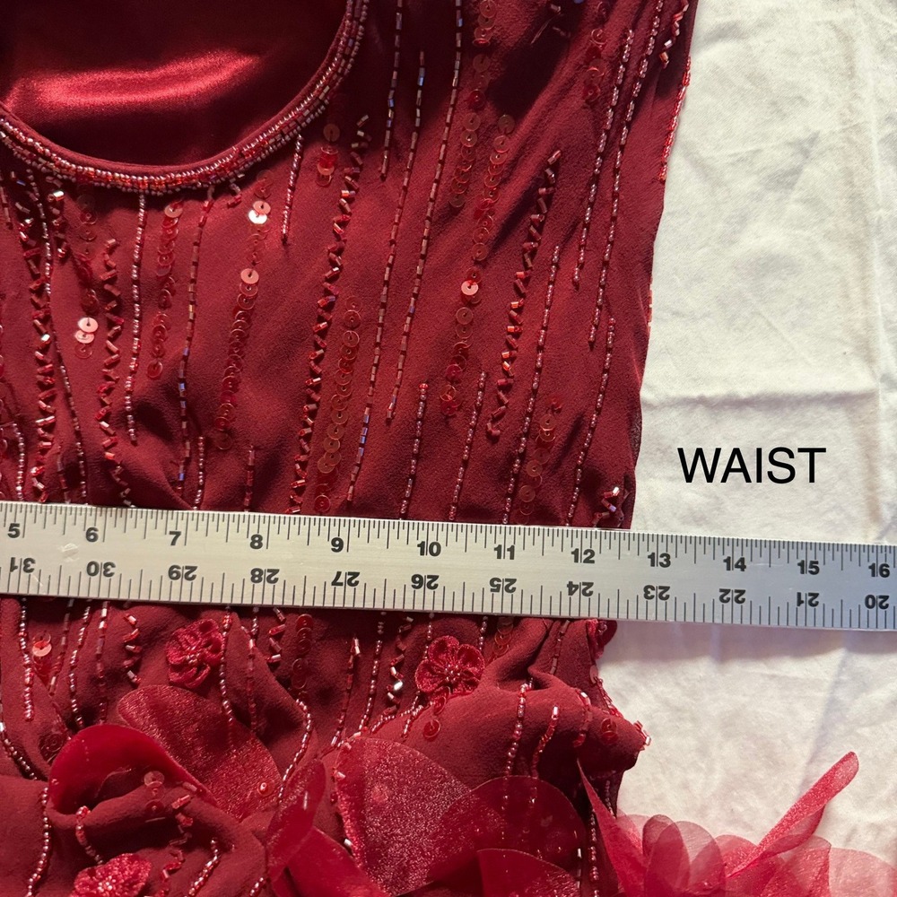 RARE Sue Wong Nocturne Red Gown 6 Red Beaded Petal Silk Dress Y2k 2000s Maxi - Picture 8 of 10